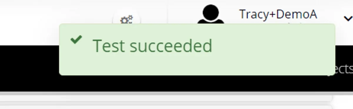 Test succeeded notification with a green tick