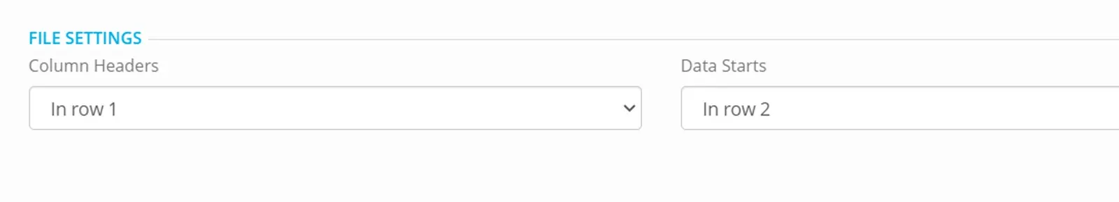 Datastore File Settings with Column Headers set to In row 1 and Data Starts set to In row 2