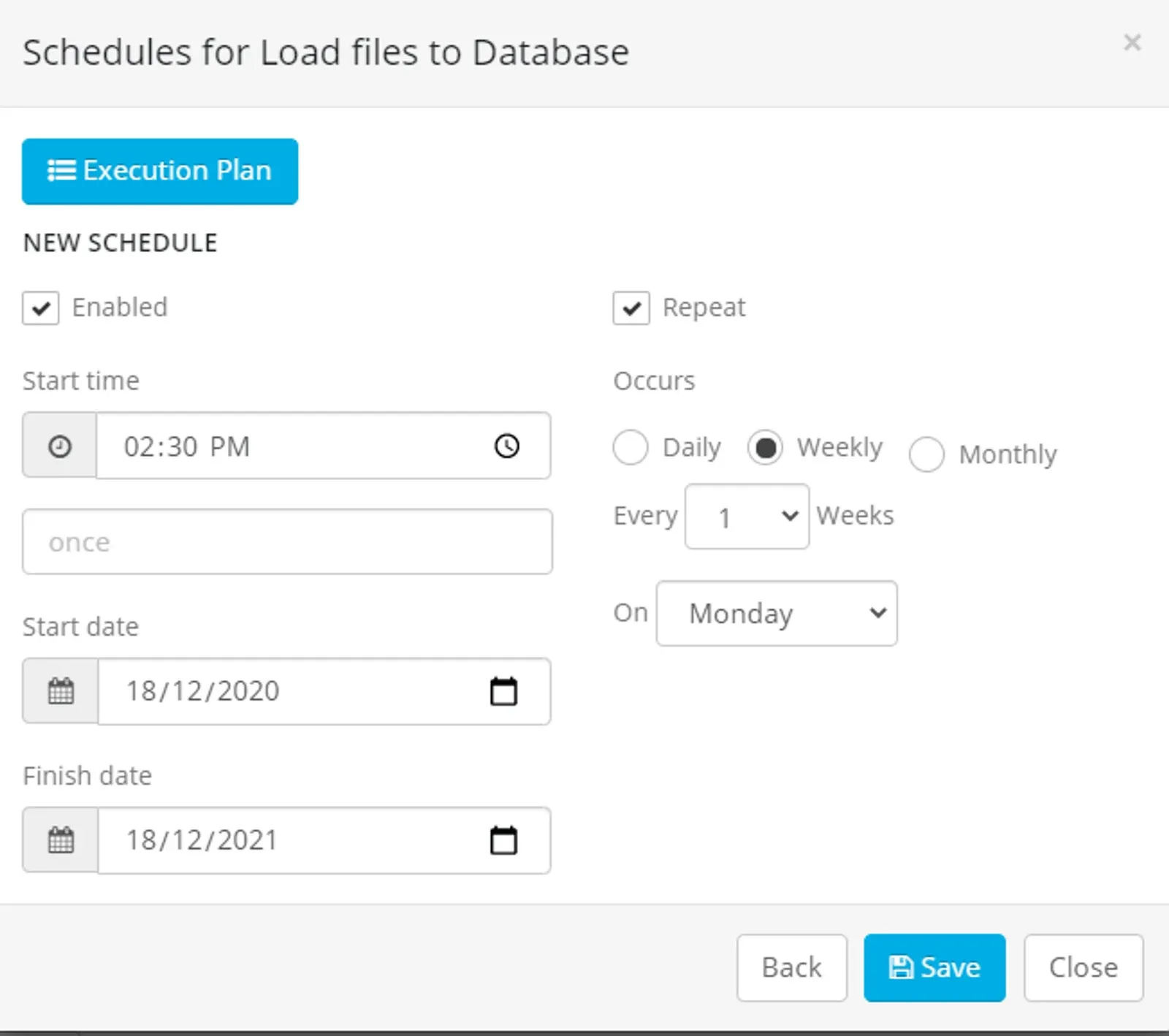 Define the initial event Time Schedule (screenshot)
