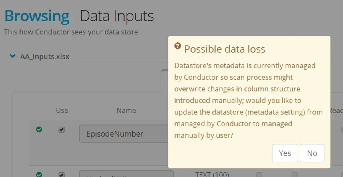 Edit Structure: existing columns (screenshot)